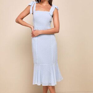 Lulus Bimini Periwinkle Blue Swiss Dot Tie-strap Midi Dress - Size M